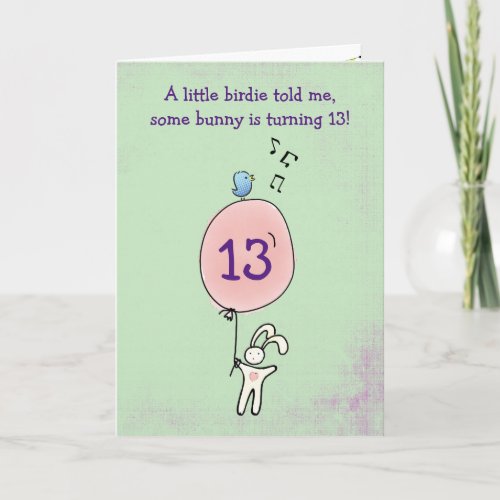 Floating Bunny Holding a Balloon Birthday Card