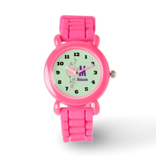 Floating Bunny Holding a Balloon Monogram Watch