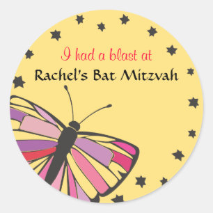 FLOATING BUTTERFLY Bat Mitzvah Invitation Classic Round Sticker