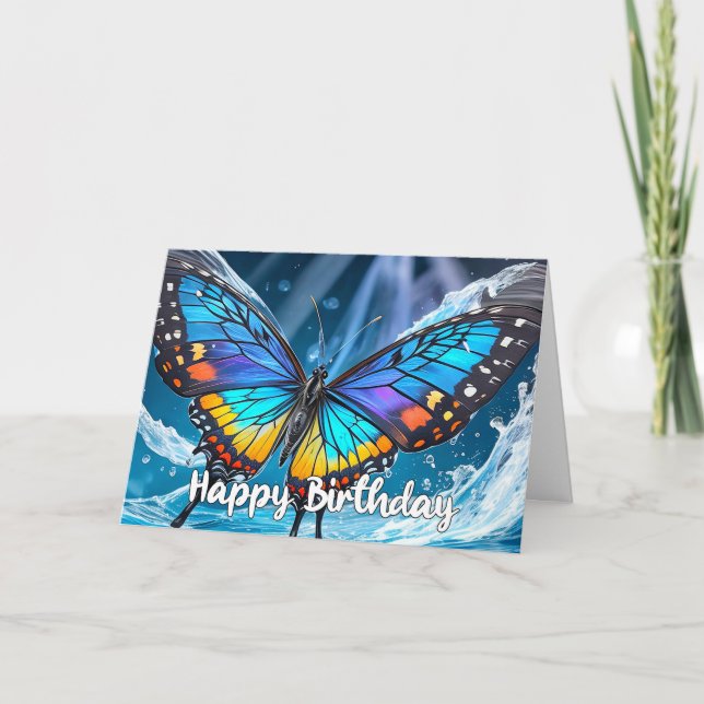 Floating Butterfly Illustration Happy Birthday Card (Front)