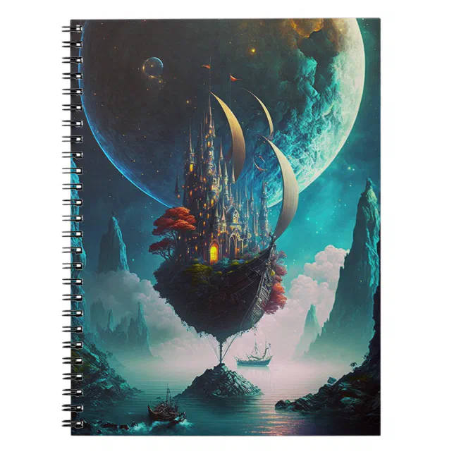 Floating Castle Ship Fantasy Art Notebook | Zazzle