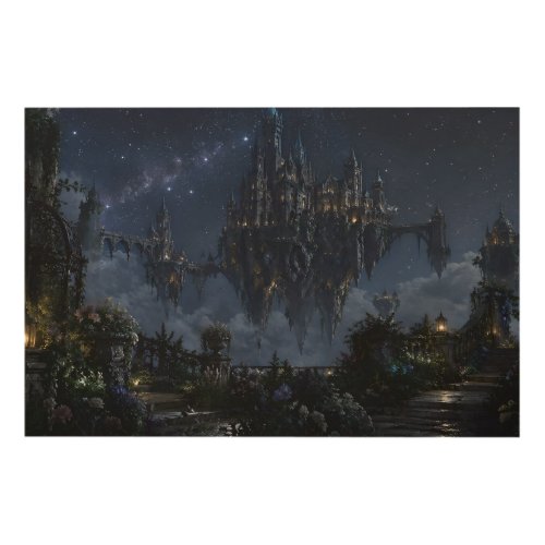 Floating Castle Starry Night Wood Wall Art