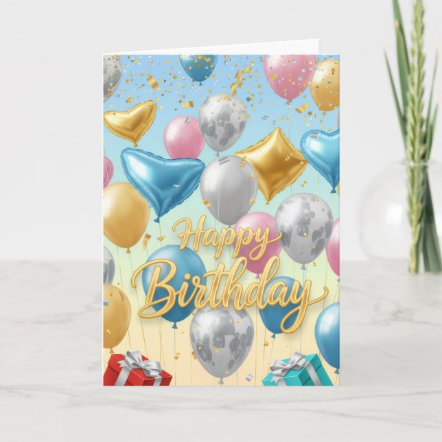 Floating Celebration Balloons –Happy Birthday Card (Front)