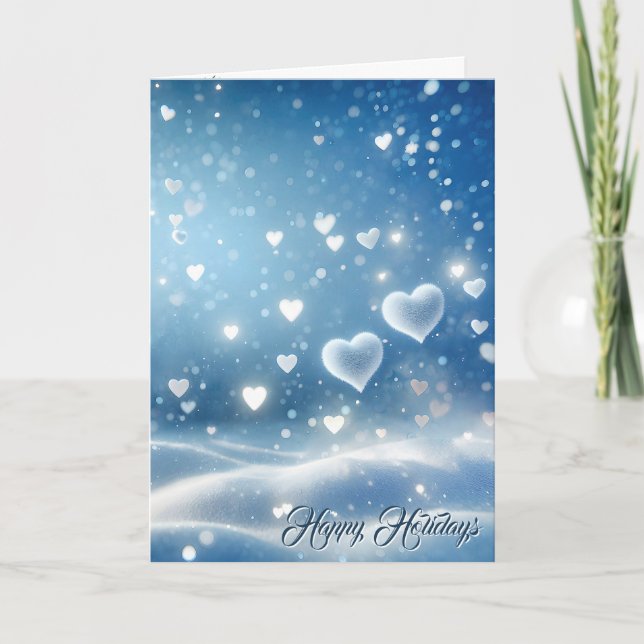 Floating Christmas Snow Hearts  Holiday Card (Front)