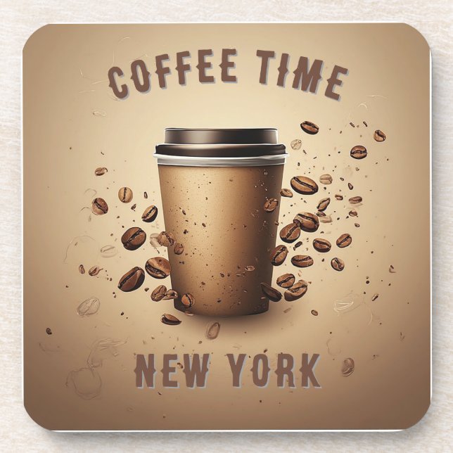 Floating Coffee Cup With Coffee Beans Beverage Coaster (Front)