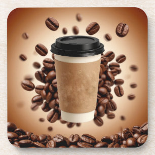 Floating Coffee Cup With Coffee Beans Beverage Coaster
