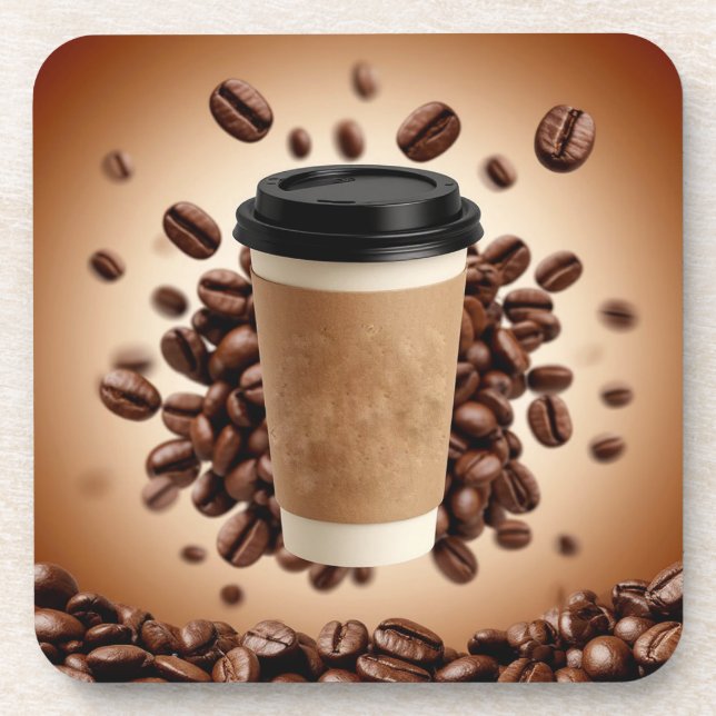 Floating Coffee Cup With Coffee Beans Beverage Coaster (Front)
