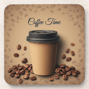 Floating Coffee Cup With Coffee Beans Beverage Coaster