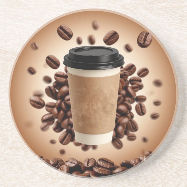 Floating Coffee Cup With Coffee Beans Coaster (Front)