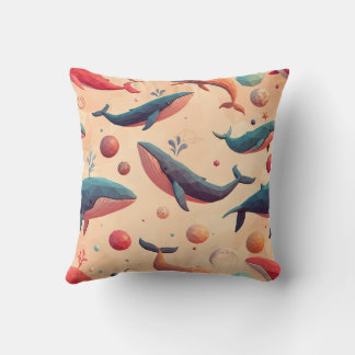 Floating Cosmic Whales Throw Pillow