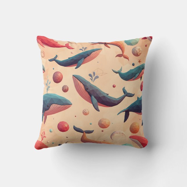 Floating Cosmic Whales Throw Pillow (Back)