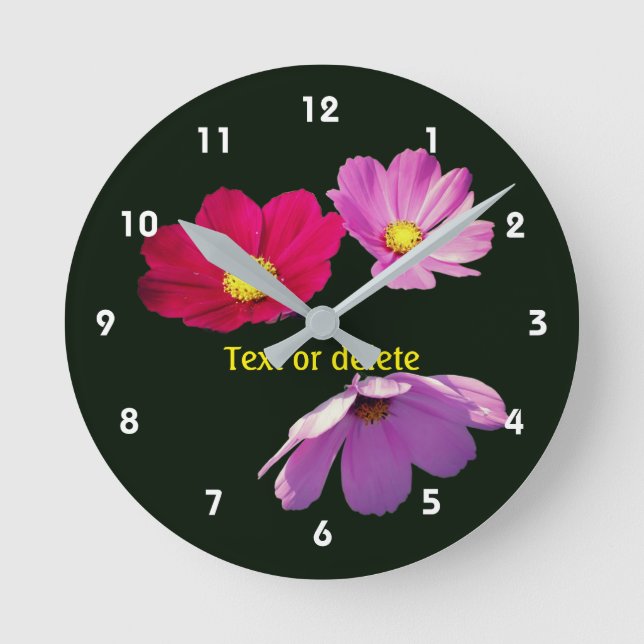 Floating Cosmos Daisy Flowers Personalized   Round Clock (Front)