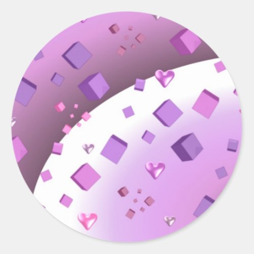 Floating Cubes and Hearts Classic Round Sticker