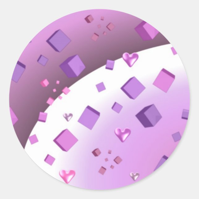 Floating Cubes and Hearts Classic Round Sticker (Front)