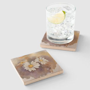 Floating Daisy Watercolor Stone Coaster