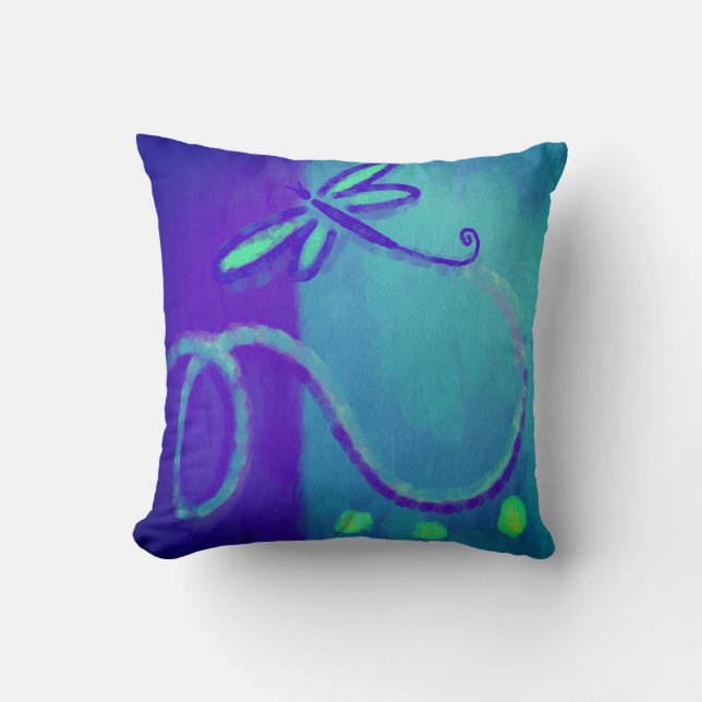 Floating Dragonfly Abstract Art Throw Pillow (Front)