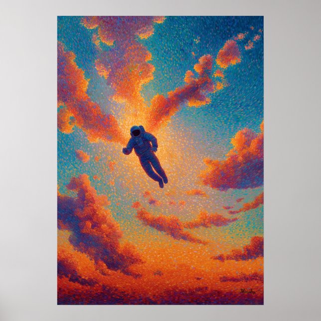 Floating Figure Pointillism Dream Sky Poster (Front)