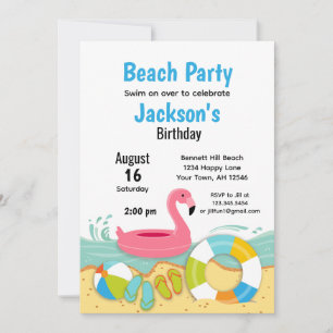 Floating Flamingo Beach Party Birthday Invitation