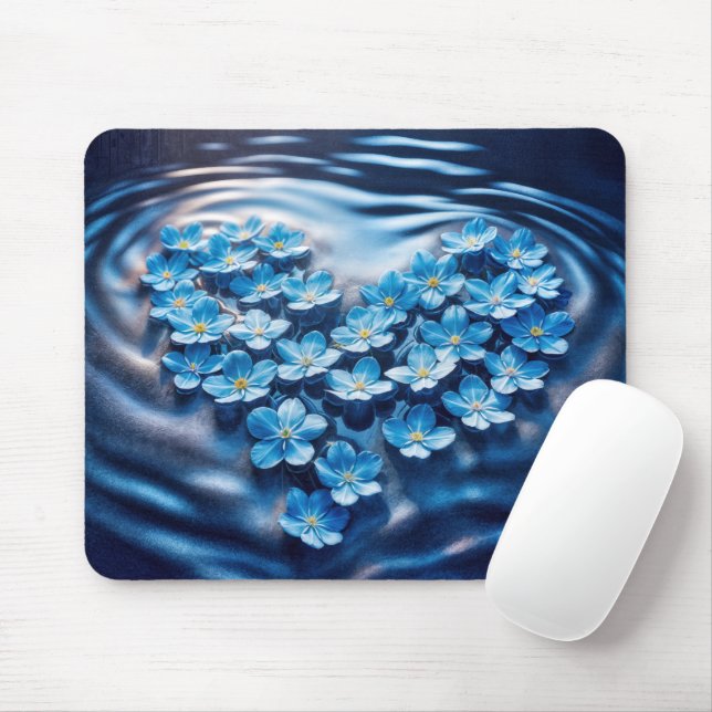 Floating Forget-Me-Not Blue Heart Mouse Pad (With Mouse)
