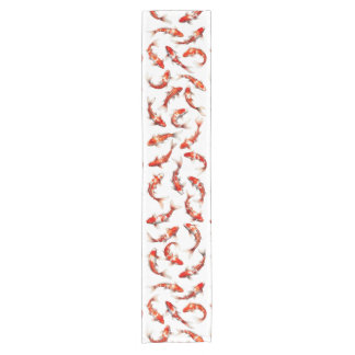 Floating fortune fish, japanese koi watercolor short table runner