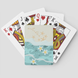 Floating Frangipanis on Beach Wave Starfishes Name Poker Cards