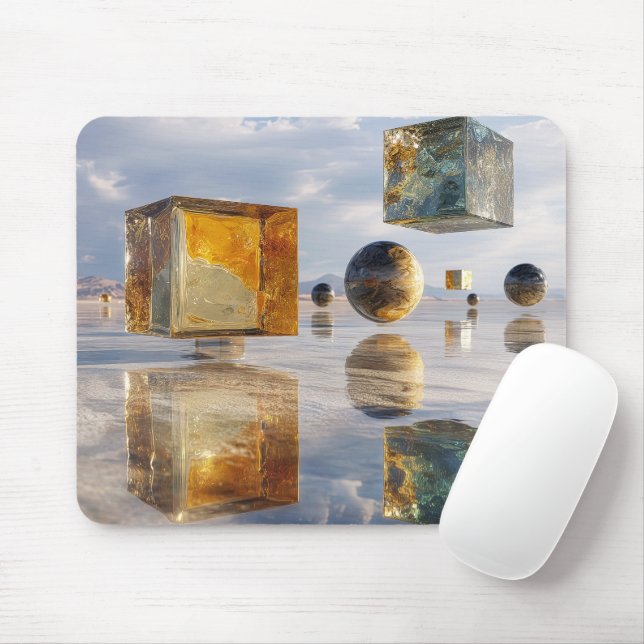 Floating Geometric Marvels Over Water Mouse Pad (With Mouse)
