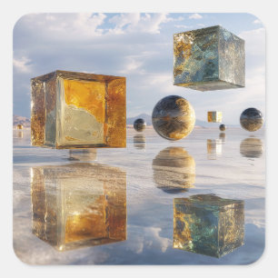 Floating Geometric Marvels Over Water Square Sticker