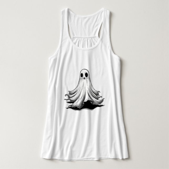 Floating Ghost Halloween T-Shirt – Spooky Cute  Tank Top (Design Front)