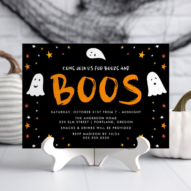 Floating Ghosts Boos and Booze Halloween Party Invitation (Creator Uploaded)