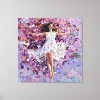 Floating Girl Above Petal Letter River Abstract Po Canvas Print