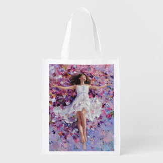 Floating Girl Above Petal Letter River Abstract Po Grocery Bag
