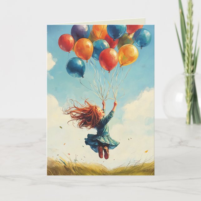 Floating Girl with Balloons Invitation (Front)