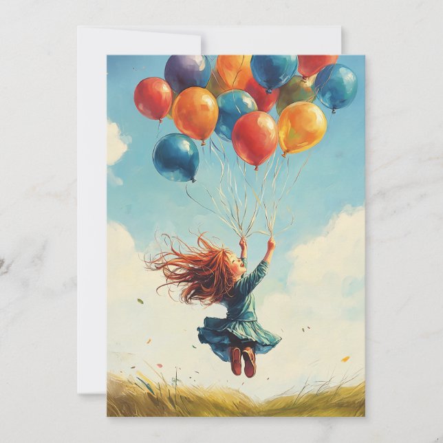 Floating Girl with Balloons Invitation (Front)