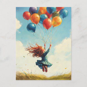Floating Girl with Balloons Postcard
