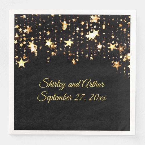 Floating Gold Stars and Dots New Years Eve Party Paper Dinner Napkins