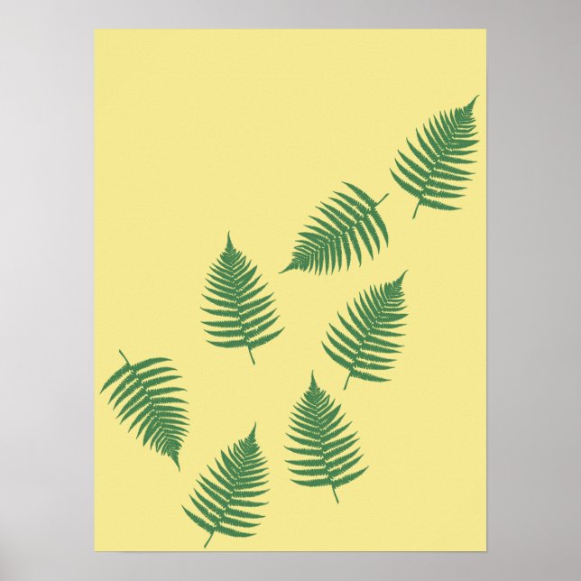 Floating Green Fern Leaves Stylish Abstract Poster (Front)