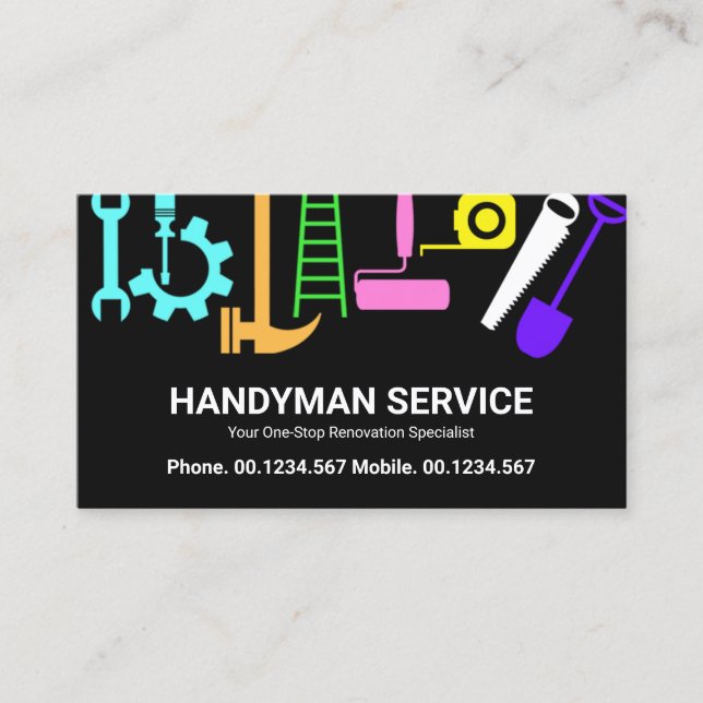 Floating Handyman Construction Tools Contractor Business Card (Front)