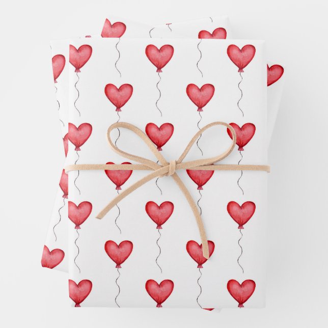 Floating Heart Balloons Pattern Wrapping Paper Sheets (In situ)