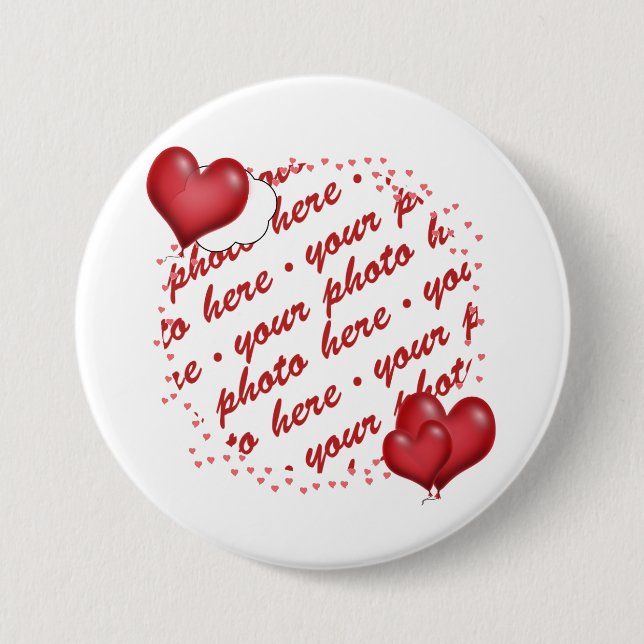 Floating Heart Balloons Photo Frame Button (Front)