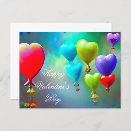 Floating heart balloons valentine postcard