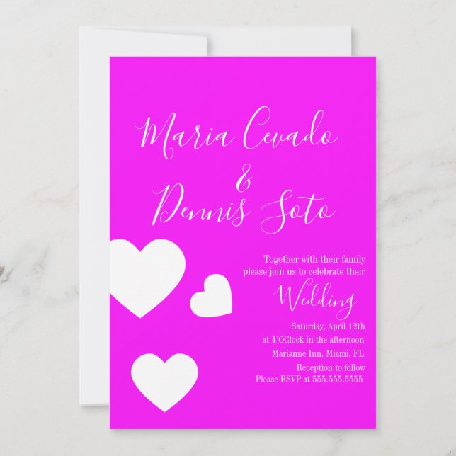Floating Heart Lettering Script Bright Wedding Invitation (Front)