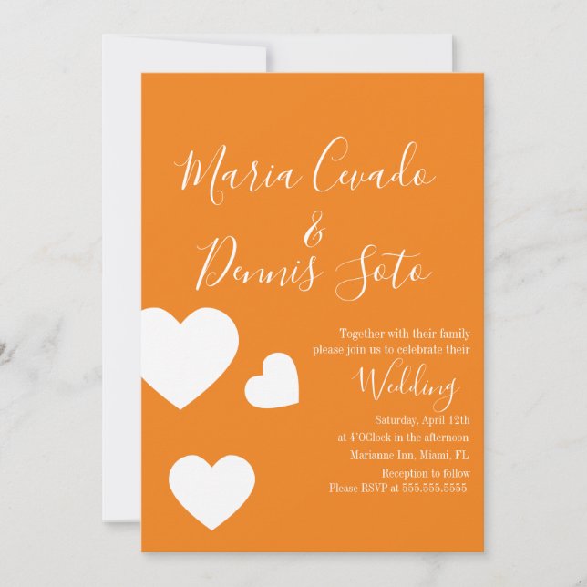 Floating Heart Lettering Script Wedding Bold Color Invitation (Front)
