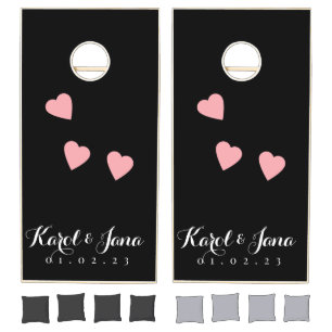 Floating Hearts Couples Name Monogrammed  Cornhole Set