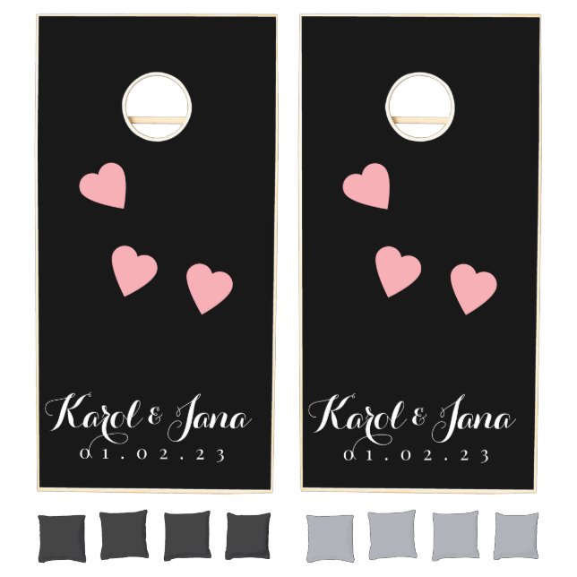 Floating Hearts Couples Name Monogrammed  Cornhole Set (Set)
