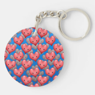 Floating Hearts on Blue Keychain