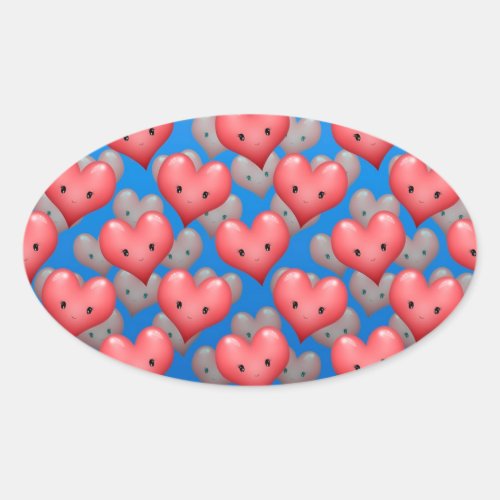 Floating Hearts on Blue Oval Sticker