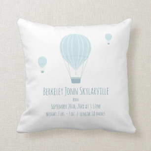 Floating Hot Air Balloons Blue White Baby Birth Throw Pillow