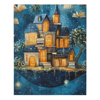 Floating House of Books Fantasy  Faux Canvas Print