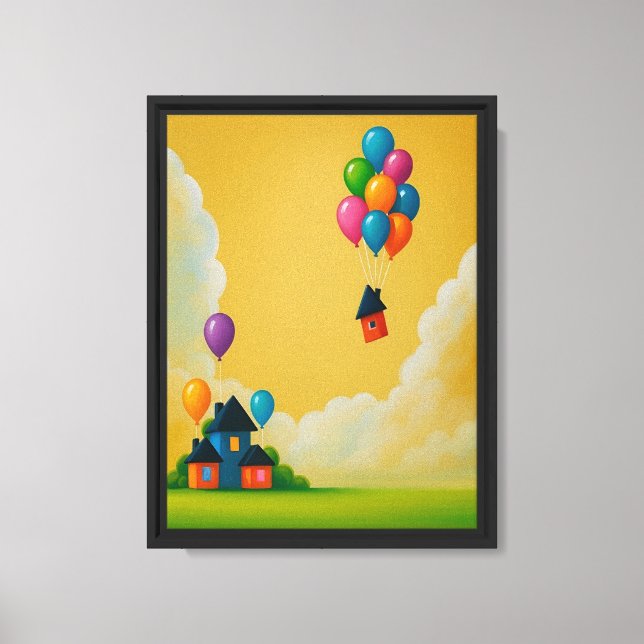 Floating House with Balloons Canvas Art Print (Front)