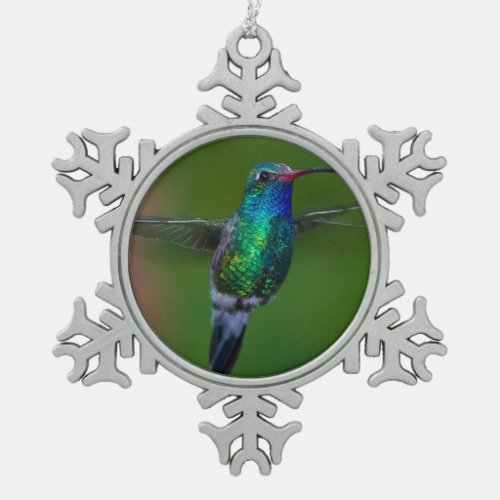 Floating Hummingbird Snowflake Pewter Christmas Ornament